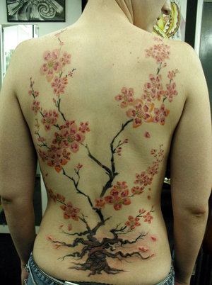 Women Back Piece Japanese Cherry Blossom Tattoo